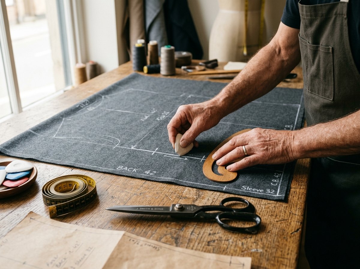 Tailoring teacher demonstrating pattern marking